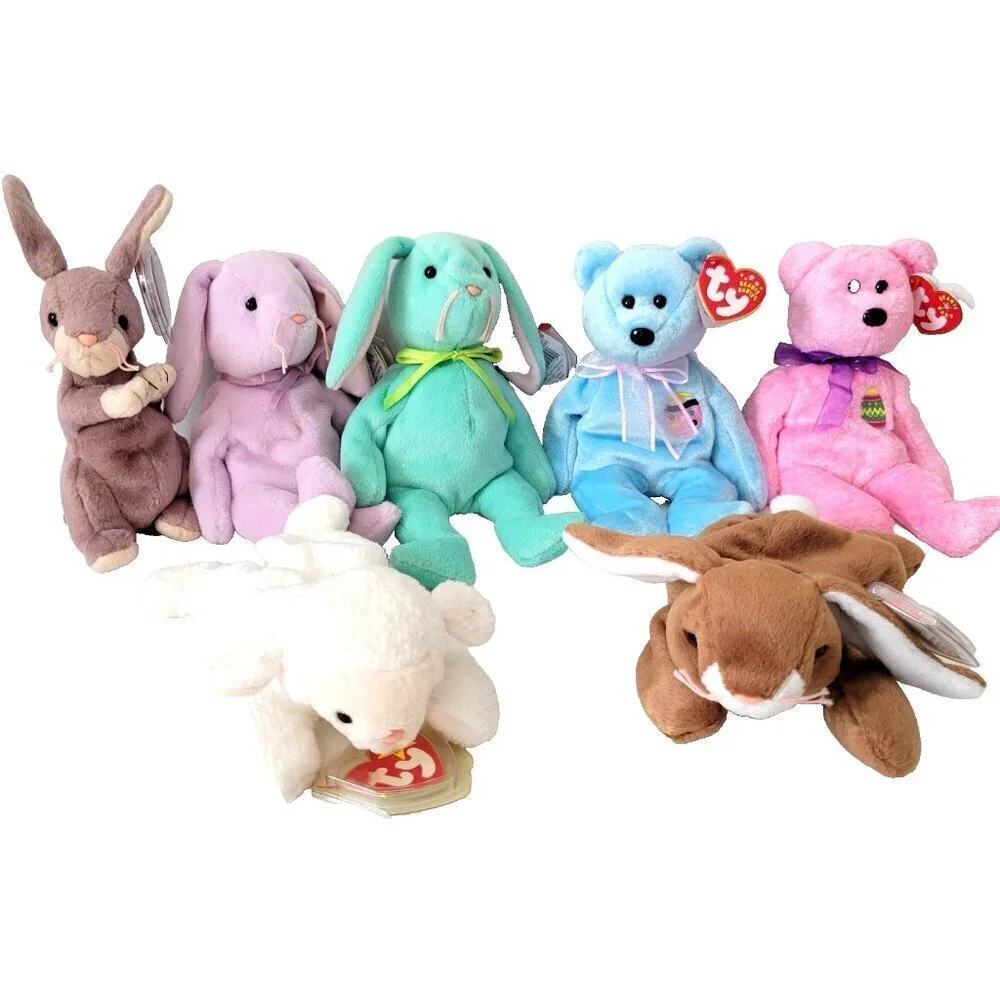 Ty Beanie Baby Lot of 7 Easter Vintage Floppity Hippity Ears Fleece Eggs It New